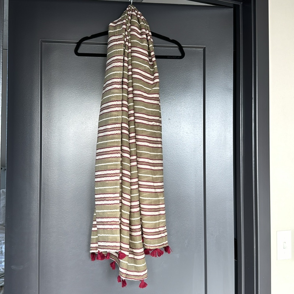 Madewell Scarf - Olive & Burgundy Stripe
